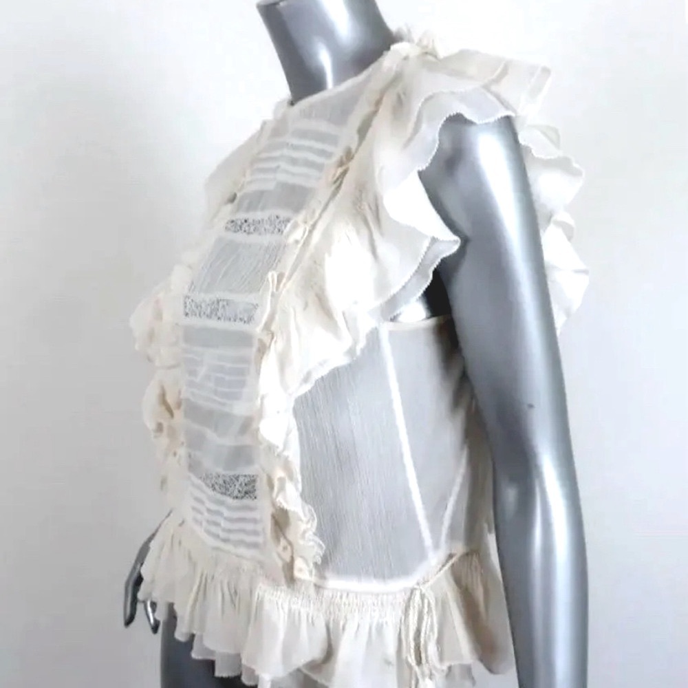 Ulla Johnson Corinna Cream Lace ruffled COTTON, SILK top